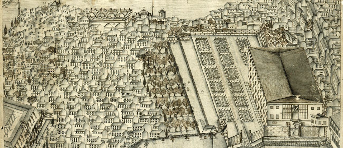 Veduta del palazzo del bailo Veneto a Costantinopoli, dei quartieri circostanti e del Bosforo