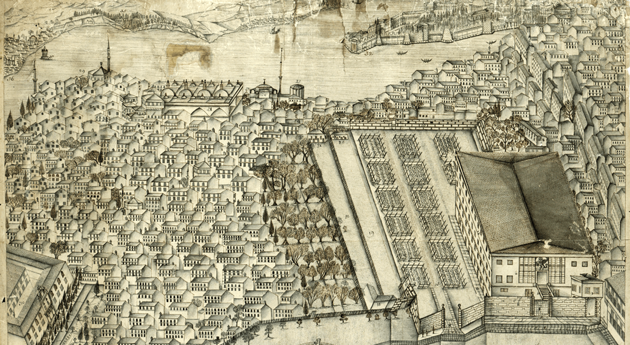 Veduta del palazzo del bailo Veneto a Costantinopoli, dei quartieri circostanti e del Bosforo